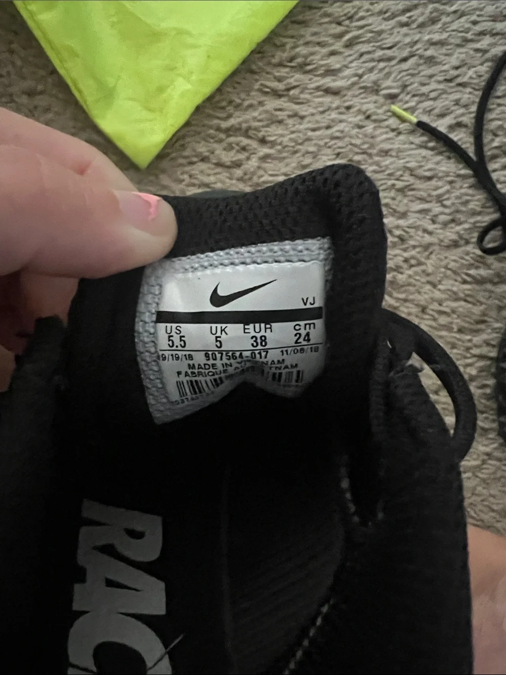 Nike Black & Neon Yellow Racing Spikes with Drawstring Spike Bag